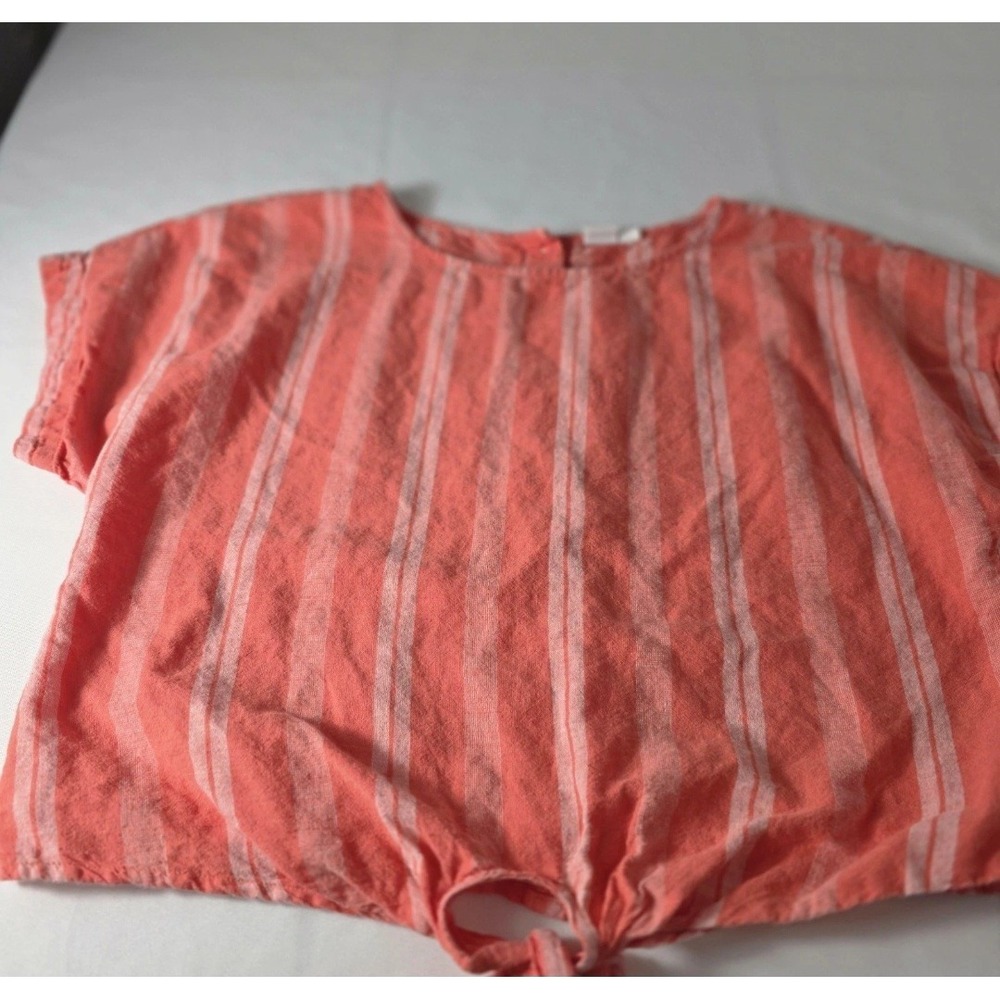 Gap Women's Cropped Top Button Up Back Orange/white Striped Shirt Medium